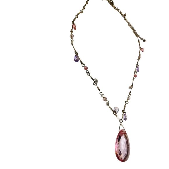 Silvertone Pink Beaded Necklace Spring Clasp 16-19" - Picture 3 of 6